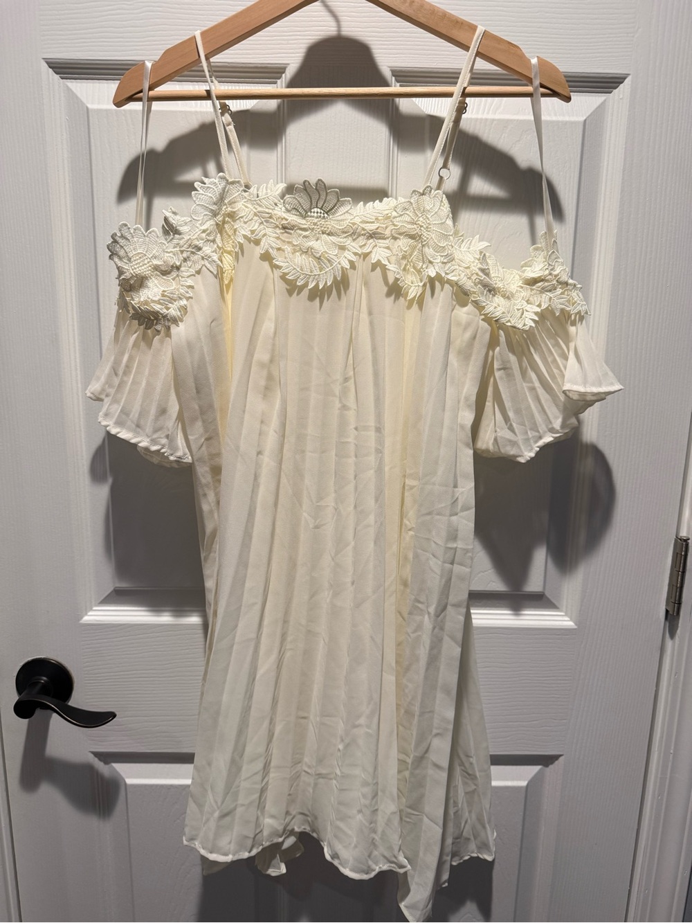 She + Sky Cream Off-Shoulder Pleated Mini Dress - Picture 2 of 3